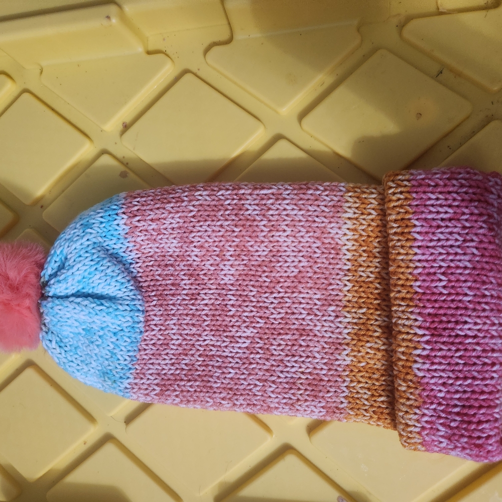 New! Hand Knitted Colorful Kids Pom-Pom Beanie